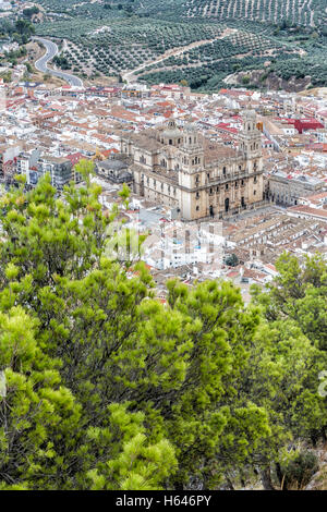 Vue Aérienne Vue de la cathédrale de la renaissance de l'Asunción, du XVI siècle, le monument public dans la ville de Jaén, Andalousie, Espagne Banque D'Images