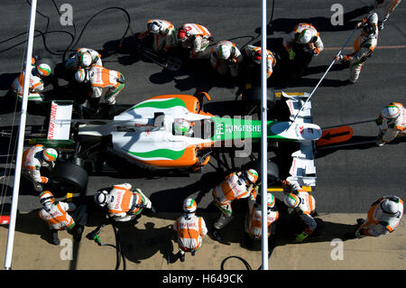 Motorsports, pit stop de Vitantonio Liuzzi, ITA, dans la Force India VJM02, voiture de course de Formule 1 sur le circuit de test Banque D'Images