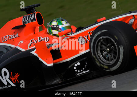 Motorsports, Timo Glock, GER, dans la Virgin VR-01, voiture de course de Formule 1 à l'essai au circuit de Catalogne dans Banque D'Images