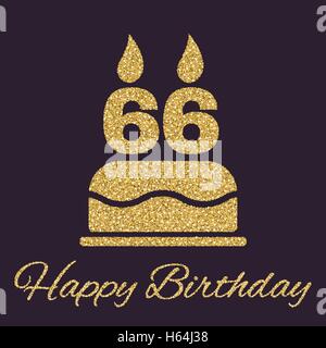 Le gâteau d'anniversaire avec des bougies sous la forme de l'icône numéro 66. Symbole d'anniversaire. Des étincelles d'or et des paillettes Illustration de Vecteur