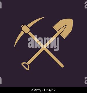 Le passage à niveau spade pickax icône. Pickax et d'excavation, de creusement, de l'exploitation minière symbole. Télévision Illustration de Vecteur