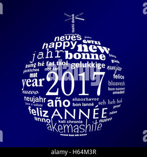 Nouvel an 2017 nuage de mots de texte multilingue carte de souhaits en forme de boule de noël Banque D'Images