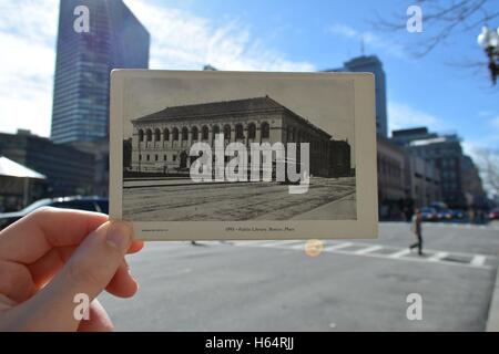 L'emblématique Boston Public Library McKim bâtiments dans Copley Square Back Bay, Massachusetts. Banque D'Images