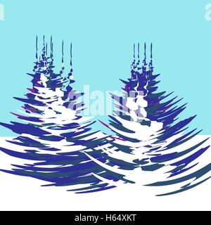 Noël, Nouvel An. L'image stylisée d'arbres avec une journée d'hiver illustration Illustration de Vecteur