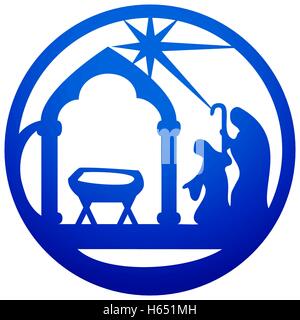 Adoration des Mages icône silhouette vector illustration bleu sur fond blanc. Scène de la Sainte Bible Illustration de Vecteur