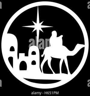 Adoration des Mages icône silhouette vector illustration blanc sur fond noir. Scène de la Sainte Bible Illustration de Vecteur