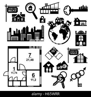 Grande real estate icons set Illustration de Vecteur