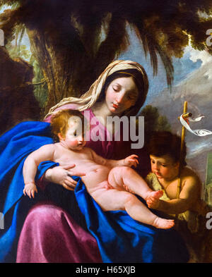 La Vierge et l'enfant avec Saint Jean Baptiste par Eustache Le Sueur (1617-1655), huile sur toile, c.1640 Banque D'Images