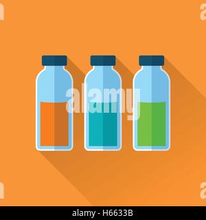 Ensemble de trois bouteilles avec les réactifs Illustration de Vecteur