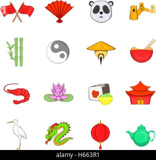 Chine icons set, cartoon style Illustration de Vecteur