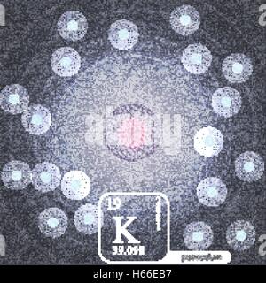 L'atome de potassium avec des orbites d'électrons et les propriétés - Vector Illustration Illustration de Vecteur