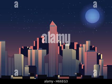 City Skyline at Night - Vector Illustration Illustration de Vecteur