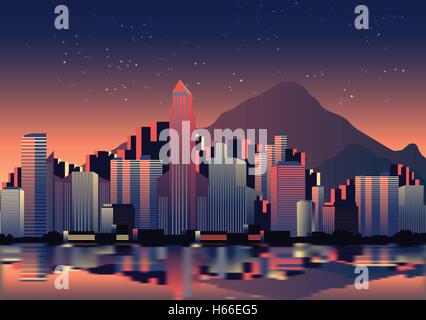 City Skyline at Night - Vector Illustration Illustration de Vecteur