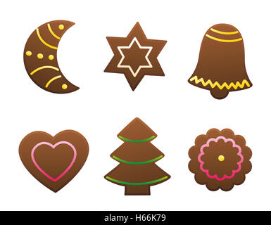 Gingerbread cookies variété - illustration sur fond blanc. Banque D'Images
