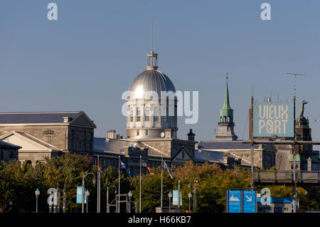 Vieux Port de la ville de Montréal et la construction du Marché Bonsecours, Montréal, Québec, Canada Banque D'Images