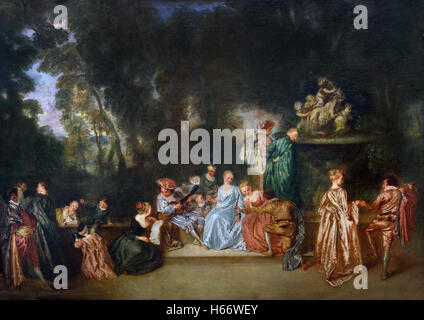 L'extérieur de la société 1720 Jean Antoine Watteau 1684 - 1721 peintre français Paris France Banque D'Images