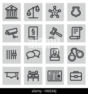 Vector icons set justice ligne noire sur fond gris Illustration de Vecteur