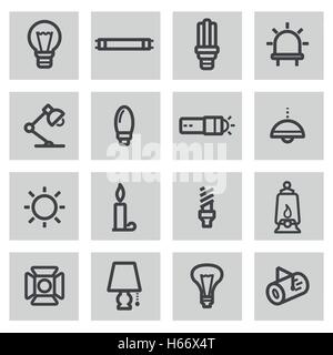 Vector icons set lumière ligne noire sur fond gris Illustration de Vecteur