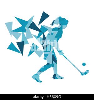 Floorball, joueur de hockey de rue femme abstract illustration réalisée avec polygon fragments isolated on white Illustration de Vecteur