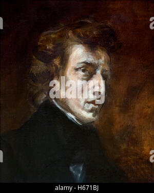 Chopin. Portrait du compositeur et pianiste polonais, Frédéric Chopin (1810-1849) par Eugène Delacroix, huile sur toile, c.1838 Banque D'Images