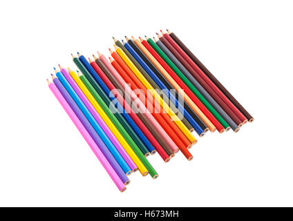 Multicolored pencils isolated on white background close-up Banque D'Images