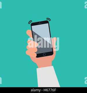 Hand holding smartphone téléphone vibrer, noir Illustration de Vecteur