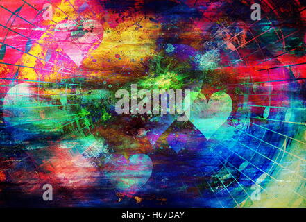 Beau collage avec des coeurs et notes de musique, symbolizining l'amour de la musique. Banque D'Images