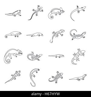 Lizard icons set style du contour, Illustration de Vecteur