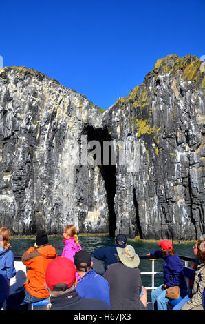 Les falaises de l'île de mai, Fife, comme vu à partir d'un voyage d'une journée en bateau de croisière avec ses passagers à leur retour à l'afficheur. Banque D'Images