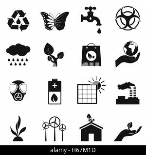 L'écologie universelle black icons set Illustration de Vecteur