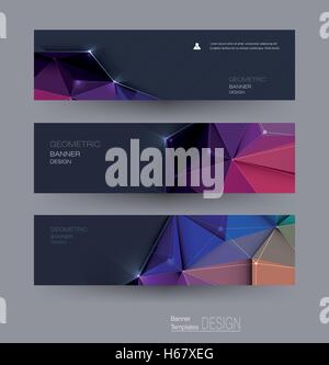 Vector abstract banners set avec triangle forme polygonale, modèle et la structure de la molécule. Poly faible bannière avec points de connexion Illustration de Vecteur