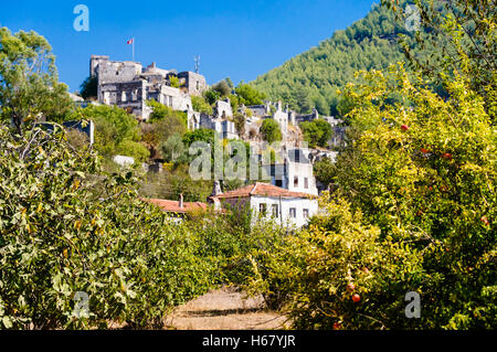 Grenadiers au pied de plus en plus les ruines de l'ancien village grec de Kayakoy en Turquie, Banque D'Images