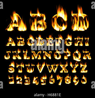 Police d'incendie, l'alphabet de flamme. Banque D'Images