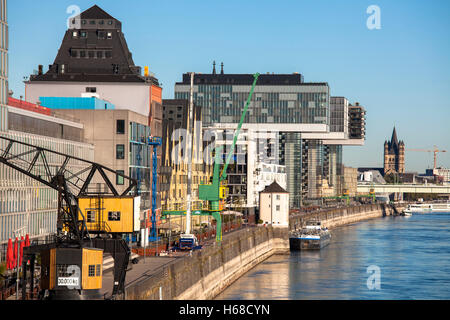 Allemagne, Cologne Rheinau harbour, Rhin Banque D'Images