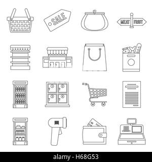 Supermarché icons set, contours ctyle Illustration de Vecteur