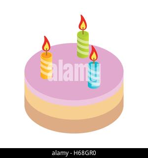 Gâteau d'anniversaire l'icône 3D isométrique Illustration de Vecteur