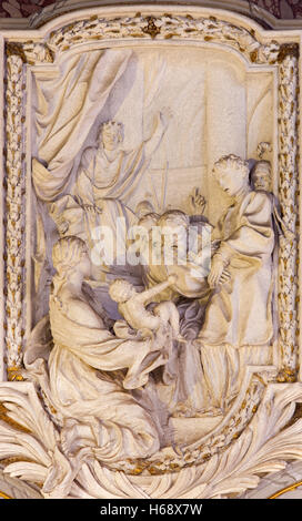 ROME, ITALIE - 10 mars 2016 : Le relief de Scène de vie de l'Apôtre à l'église Basilica di San Marco Banque D'Images