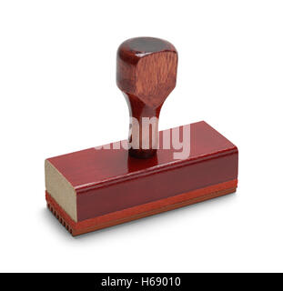 Bureau bois Rubber Stamper avec copie espace isolé sur fond blanc. Banque D'Images