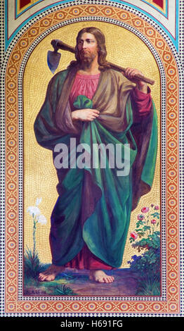 Vienne - 27 juillet : fresque de Jésus Christ comme jardinier par Karl von Blaas d'année 1858 dans la nef de l'église Altlerchenfelder Banque D'Images