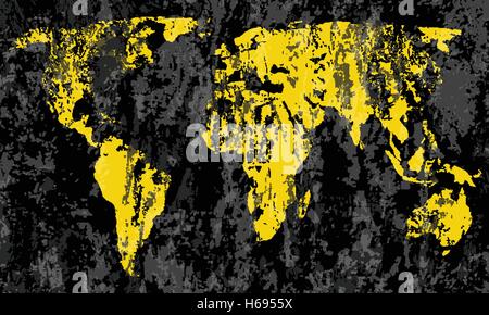 Grunge carte du monde sur un fond noir. Illustration de Vecteur