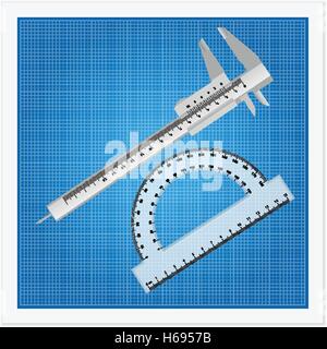 Plan directeur et la règle des instruments sur un fond blanc. Illustration de Vecteur