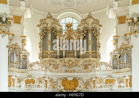 Église de pèlerinage de Wies Steingaden, orgue d'église, Bavaria, Germany Banque D'Images