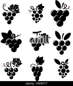 Vector icônes en noir et blanc de raisins Illustration de Vecteur