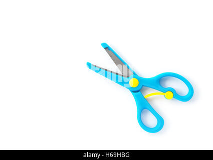 Vue de dessus d'artisanat pour les enfants ciseaux bleu sur fond blanc Banque D'Images