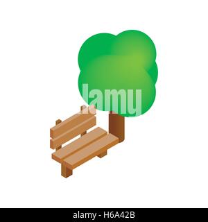 Arbre et banc de 3D isométrique icon Illustration de Vecteur