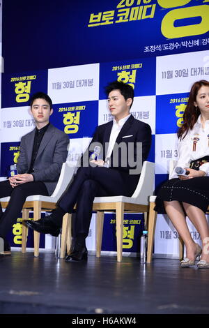 Séoul, Corée. 26Th Oct, 2016. Nas hye Park, Cho Jung Seok et D.O. Doh Kyungsoo assister à la conférence de la production du Frère à Séoul, en Corée, le 26 octobre 2016.(La Chine et la Corée, de l'homme) © TopPhoto/Alamy Live News Banque D'Images