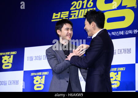 Séoul, Corée. 26Th Oct, 2016. Nas hye Park, Cho Jung Seok et D.O. Doh Kyungsoo assister à la conférence de la production du Frère à Séoul, en Corée, le 26 octobre 2016.(La Chine et la Corée, de l'homme) © TopPhoto/Alamy Live News Banque D'Images