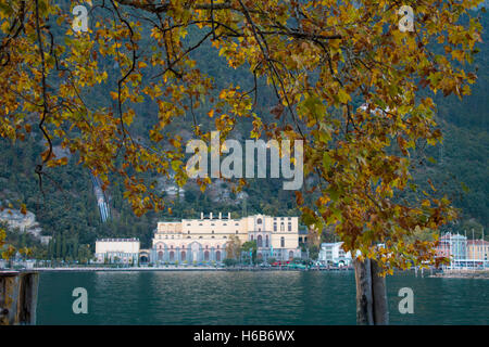 Arbre d'automne sur fond de lac de Garde en Italie Banque D'Images