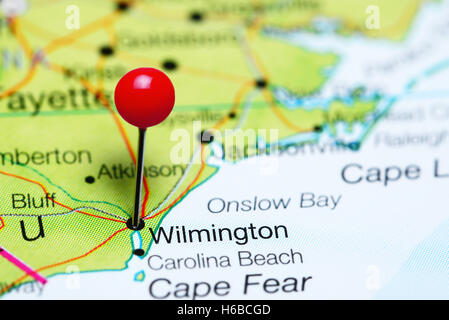 Wilmington sur une carte de Caroline du Nord, États-Unis Banque D'Images