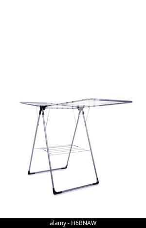 Retractable clotheshorse isolé sur fond blanc Banque D'Images